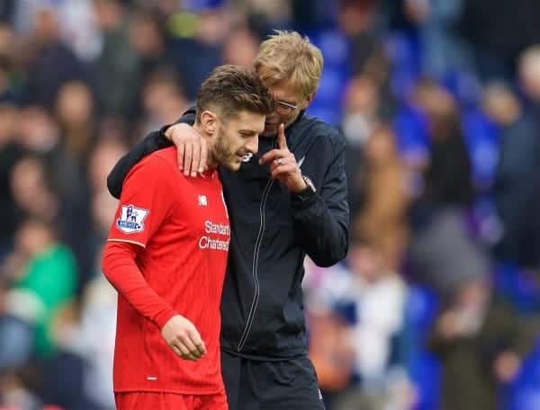 LONDON, ENGLAND - Saturday, October 17, 2015: Liverpool's manager Jürgen Klopp and Adam Lallana after the goal-less draw with Tottenham Hotspur during the Premier League match at White Hart Lane. (Pic by David Rawcliffe/Kloppaganda)