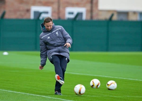 LIVERPOOL, ENGLAND - Wednesday, October 21, 2015: Liverpool's first-team development coach Pepijn Lijnders during a training session at Melwood Training Ground ahead of the UEFA Europa League Group Stage Group B match against FC Rubin Kazan. (Pic by David Rawcliffe/Propaganda)