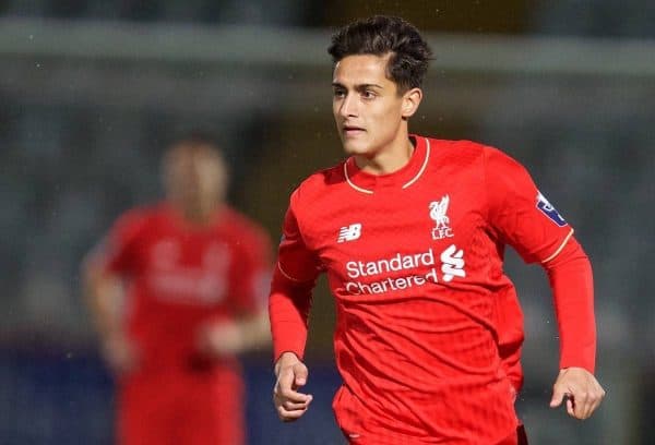 STEVENAGE, ENGLAND - Friday, October 23, 2015: Liverpool's Yan Dhanda in action against Tottenham Hotspur during the Under 21 FA Premier League match at the Lamex Stadium. (Pic by David Rawcliffe/Propaganda)