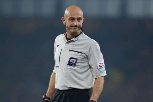 LIVERPOOL, ENGLAND - Tuesday, October 27, 2015: Referee Roger East during the Football League Cup 4th Round match between Everton and Norwich City at Goodison Park. (Pic by David Rawcliffe/Propaganda)