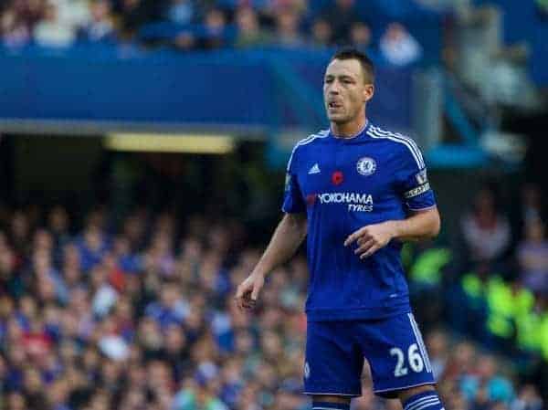 LONDON, ENGLAND - Saturday, October 31, 2015: Chelsea's captain John Terry in action against Liverpool during the Premier League match at Stamford Bridge. (Pic by Lexie Lin/Propaganda)