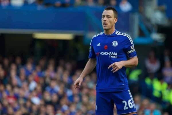 LONDON, ENGLAND - Saturday, October 31, 2015: Chelsea's captain John Terry in action against Liverpool during the Premier League match at Stamford Bridge. (Pic by Lexie Lin/Propaganda)