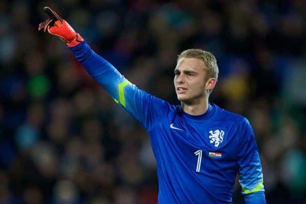 CARDIFF, WALES - Friday, November 13, 2015: The Netherlands' goalkeeper Jasper Cillessen in action against Wales during the International Friendly match at the Cardiff City Stadium. (Pic by David Rawcliffe/Propaganda)