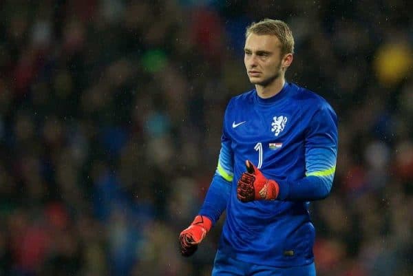 CARDIFF, WALES - Friday, November 13, 2015: The Netherlands' goalkeeper Jasper Cillessen in action against Wales during the International Friendly match at the Cardiff City Stadium. (Pic by David Rawcliffe/Propaganda)