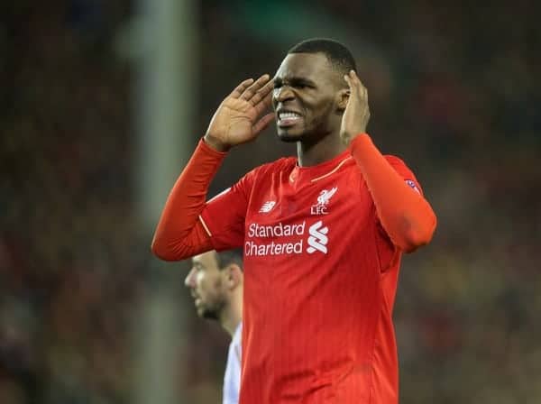 LIVERPOOL, ENGLAND - Sunday, November 29, 2015: Liverpool's Christian Benteke looks dejected after missing a chance against Swansea City during the Premier League match at Anfield. (Pic by David Rawcliffe/Propaganda)