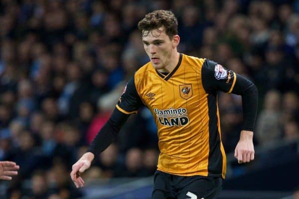 MANCHESTER, ENGLAND - Tuesday, December 1, 2015: Hull City's Andrew Robertson in action against Manchester City during the Football League Cup Quarter-Final match at the City of Manchester Stadium. (Pic by David Rawcliffe/Propaganda)