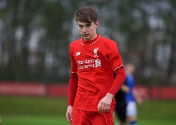 KIRKBY, ENGLAND - Saturday, December 5, 2015: Liverpool's Ben Woodburn during the FA Premier League Academy match at the Kirkby Academy. (Pic by David Rawcliffe/Propaganda)