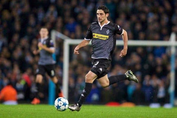 MANCHESTER, ENGLAND - Tuesday, December 8, 2015: VfL Borussia Mönchengladbach's Lars Stindl in action against Manchester City during the UEFA Champions League Group D match at the City of Manchester Stadium. (Pic by David Rawcliffe/Propaganda)