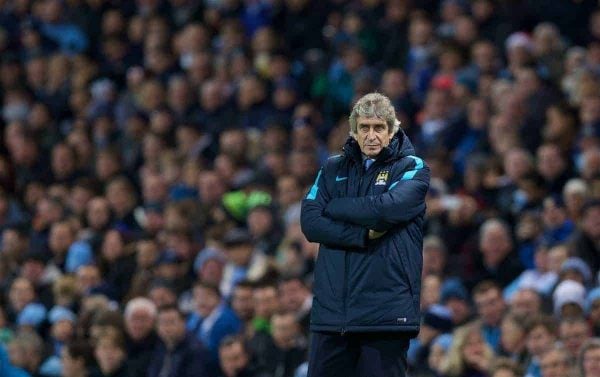 MANCHESTER, ENGLAND - Tuesday, December 8, 2015: Manchester City's manager Manuel Pellegrini during the UEFA Champions League Group D match against VfL Borussia Mönchengladbach at the City of Manchester Stadium. (Pic by David Rawcliffe/Propaganda)