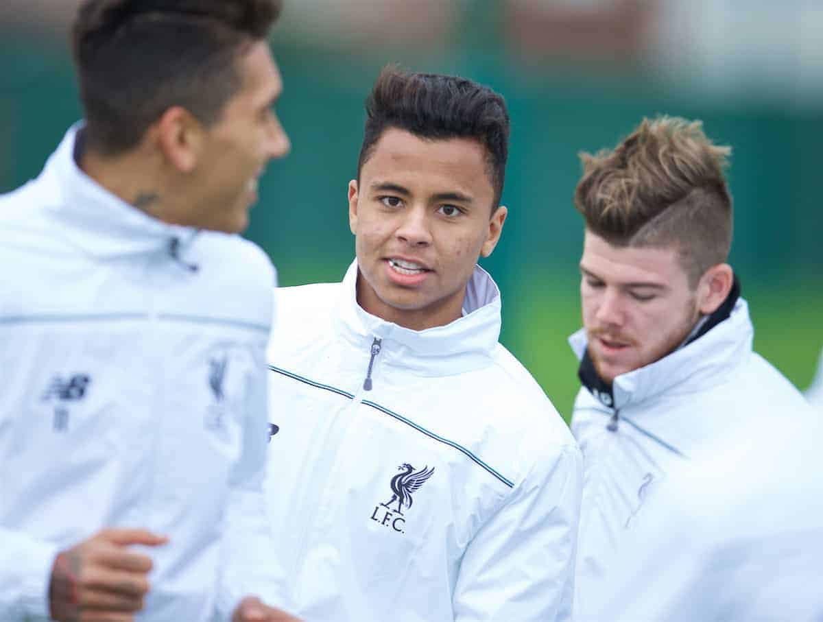 LIVERPOOL, ENGLAND - Wednesday, December 9, 2015: Liverpool's Allan Rodrigues de Sousa during a training session at Melwood Training Ground ahead of the UEFA Europa League Group Stage Group B match against FC Sion. (Pic by David Rawcliffe/Propaganda)