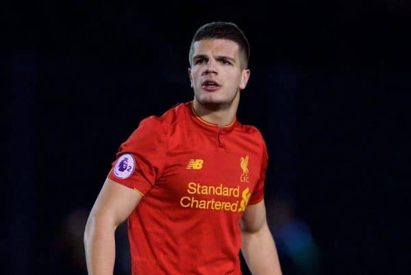 BANGOR, WALES - Wednesday, January 4, 2017: Liverpool's Tom Brewitt in action against Bangor City during an Under-23 friendly match at Bangor University Stadium. (Pic by David Rawcliffe/Propaganda)