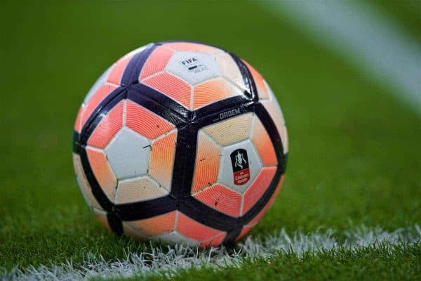 LIVERPOOL, ENGLAND - Saturday, January 7, 2017: The official FA Cup match-ball placed in the corner quadrant during the FA Cup 3rd Round match between Liverpool and Plymouth Argyle at Anfield. (Pic by David Rawcliffe/Propaganda)