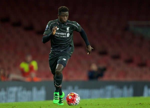 LONDON, ENGLAND - Friday, March 4, 2016: Liverpool's Toni Gomes in action against Arsenal during the FA Youth Cup 6th Round match at the Emirates Stadium. (Pic by Paul Marriott/Propaganda)