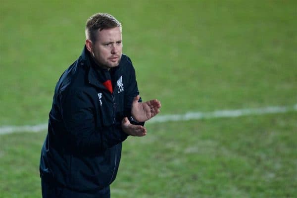 BIRKENHEAD, ENGLAND - Friday, March 11, 2016: Liverpool's manager Michael Beale during the Under-21 FA Premier League match against Manchester United at Prenton Park. (Pic by David Rawcliffe/Propaganda)