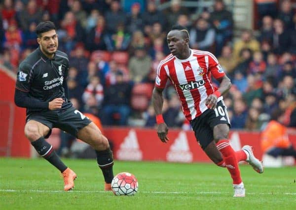 SOUTHAMPTON, ENGLAND - Sunday, March 20, 2016: Southampton's Sadio Mane in action against Liverpool during the FA Premier League match at St Mary's Stadium. (Pic by David Rawcliffe/Propaganda)