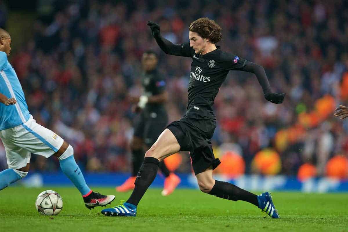 MANCHESTER, ENGLAND - Tuesday, April 12, 2016: Paris Saint-Germain's Adrien Rabiot in action against Manchester City during the UEFA Champions League Quarter-Final 2nd Leg match at the City of Manchester Stadium. (Pic by David Rawcliffe/Propaganda)