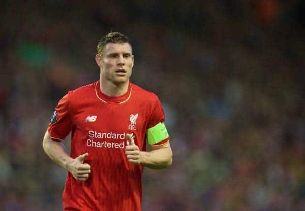 LIVERPOOL, ENGLAND - Thursday, May 5, 2016: Liverpool's James Milner in action against Villarreal during the UEFA Europa League Semi-Final 2nd Leg match at Anfield. (Pic by David Rawcliffe/Propaganda)