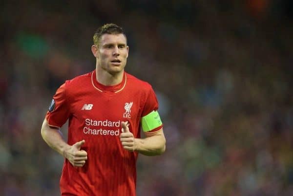 LIVERPOOL, ENGLAND - Thursday, May 5, 2016: Liverpool's James Milner in action against Villarreal during the UEFA Europa League Semi-Final 2nd Leg match at Anfield. (Pic by David Rawcliffe/Propaganda)