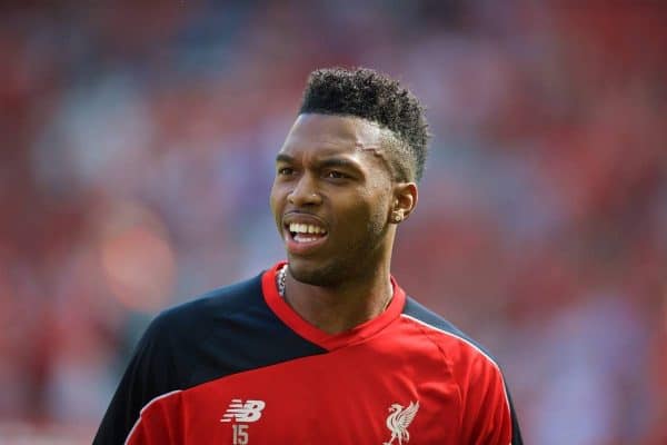 LIVERPOOL, ENGLAND - Sunday, May 8, 2016: Liverpool's substitute Daniel Sturridge before the Premier League match against Watford at Anfield. (Pic by David Rawcliffe/Propaganda)