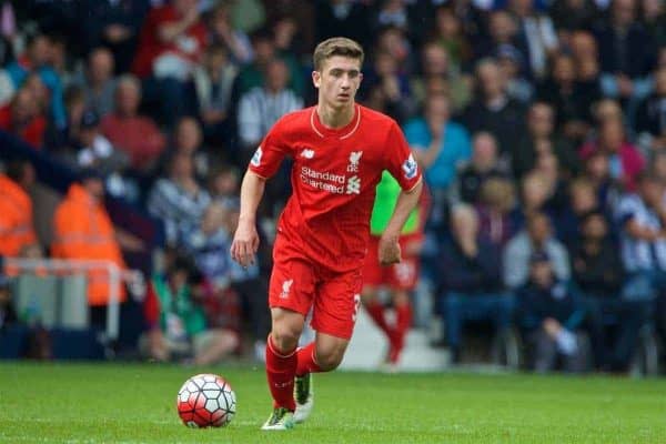 WEST BROMWICH, ENGLAND - Sunday, May 15, 2016: Liverpool's Cameron Brannagan in action against West Bromwich Albion during the final Premier League match of the season at the Hawthorns. (Pic by David Rawcliffe/Propaganda)