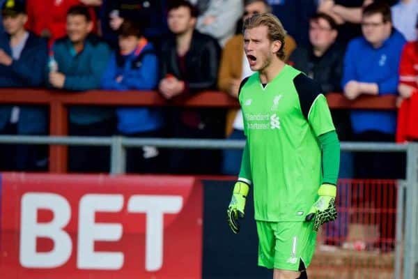 FLEETWOOD, ENGLAND - Wednesday, July 13, 2016: Liverpool's goalkeeper Loris Karius in action against Fleetwood Town during a friendly match at Highbury Stadium. (Pic by David Rawcliffe/Propaganda)