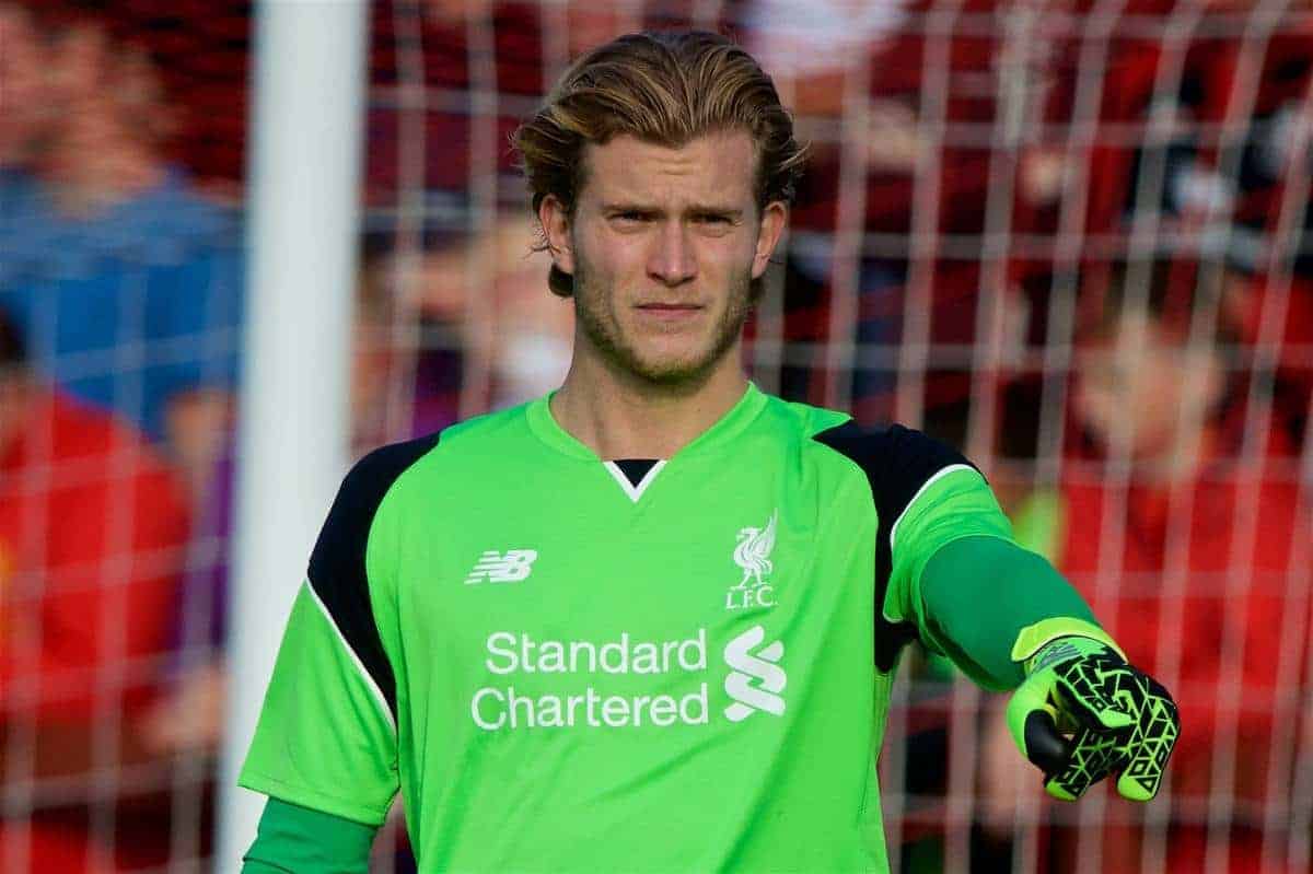 FLEETWOOD, ENGLAND - Wednesday, July 13, 2016: Liverpool's goalkeeper Loris Karius in action against Fleetwood Town during a friendly match at Highbury Stadium. (Pic by David Rawcliffe/Propaganda)