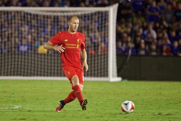 PASADENA, USA - Wednesday, July 27, 2016: Liverpool's Ragnar Klavan in action against Chelsea during the International Champions Cup 2016 game on day seven of the club's USA Pre-season Tour at the Rose Bowl. (Pic by David Rawcliffe/Propaganda)