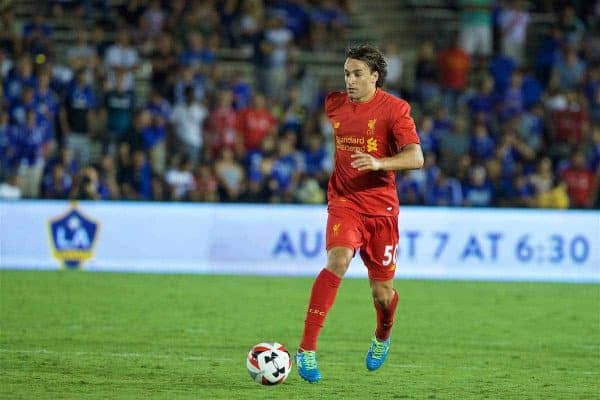 PASADENA, USA - Wednesday, July 27, 2016: Liverpool's Lazar Markovic in action against Chelsea during the International Champions Cup 2016 game on day seven of the club's USA Pre-season Tour at the Rose Bowl. (Pic by David Rawcliffe/Propaganda)