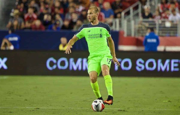 SANTA CLARA, USA - Saturday, July 30, 2016: Liverpool's Ragnar Klavan in action against AC Milan during the International Champions Cup 2016 game on day ten of the club's USA Pre-season Tour at the Levi's Stadium. (Pic by David Rawcliffe/Propaganda)