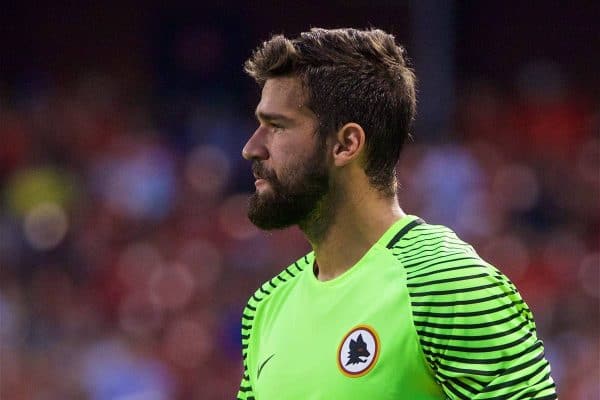 ST. LOUIS, USA - Monday, August 1, 2016: AS Roma's goalkeeper Becker Alisson in action against Liverpool during a pre-season friendly game on day twelve of the club's USA Pre-season Tour at the Busch Stadium. (Pic by David Rawcliffe/Propaganda)