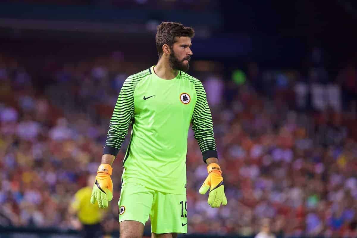 ST. LOUIS, USA - Monday, August 1, 2016: AS Roma's goalkeeper Becker Alisson in action against Liverpool during a pre-season friendly game on day twelve of the club's USA Pre-season Tour at the Busch Stadium. (Pic by David Rawcliffe/Propaganda)