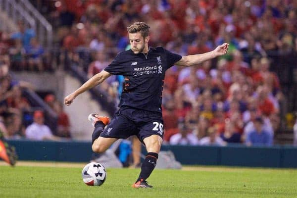 ST. LOUIS, USA - Monday, August 1, 2016: Liverpool's Adam Lallana in action against AS Roma during a pre-season friendly game on day twelve of the club's USA Pre-season Tour at the Busch Stadium. (Pic by David Rawcliffe/Propaganda)