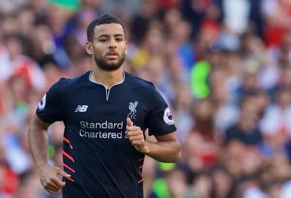 LONDON, ENGLAND - Sunday, August 14, 2016: Liverpool's Kevin Stewart during the FA Premier League match against Arsenal at the Emirates Stadium. (Pic by David Rawcliffe/Propaganda)