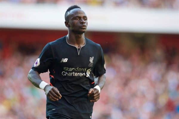 LONDON, ENGLAND - Sunday, August 14, 2016: Liverpool's Sadio Mane during the FA Premier League match against Arsenal at the Emirates Stadium. (Pic by David Rawcliffe/Propaganda)