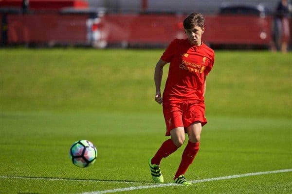 KIRKBY, ENGLAND - Monday, August 15, 2016: Liverpool's Adam Lewis in action against Blackburn Rovers during the Under-18 FA Premier League match at the Kirkby Academy. (Pic by David Rawcliffe/Propaganda)