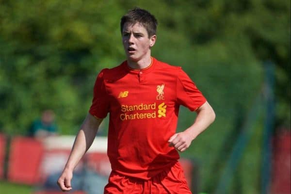 KIRKBY, ENGLAND - Monday, August 15, 2016: Liverpool's Liam Coyle in action against Blackburn Rovers during the Under-18 FA Premier League match at the Kirkby Academy. (Pic by David Rawcliffe/Propaganda)