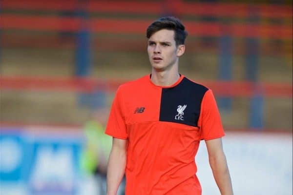 ALDERSHOT, ENGLAND - Monday, August 22, 2016: Liverpool's Sam Hart warms-up before the FA Premier League 2 Under-23 match against Chelsea at the Recreation Ground. (Pic by David Rawcliffe/Propaganda)