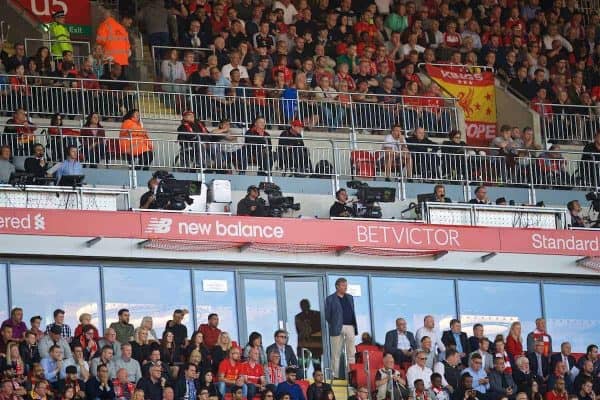 LIVERPOOL, ENGLAND - Saturday, September 10, 2016: Television cameras in the new Main Stand during the FA Premier League match between Liverpool and Leicester City at Anfield. (Pic by David Rawcliffe/Propaganda)