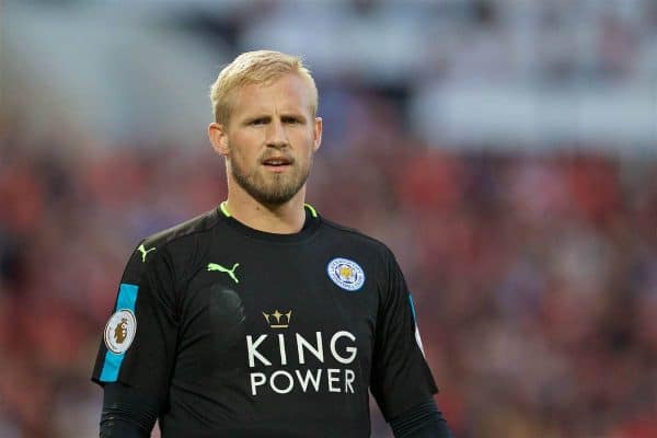 LIVERPOOL, ENGLAND - Saturday, September 10, 2016: Leicester City's goalkeeper Kasper Schmeichel in action against Liverpool during the FA Premier League match at Anfield. (Pic by David Rawcliffe/Propaganda)