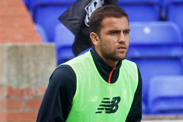 BIRKENHEAD, ENGLAND - Sunday, September 11, 2016: Liverpool's substitute Juanma warms-up before the FA Premier League 2 Under-23 match against Leicester City at Prenton Park. (Pic by David Rawcliffe/Propaganda)