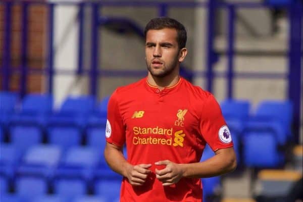 BIRKENHEAD, ENGLAND - Sunday, September 11, 2016: Liverpool's Juanma in action against Leicester City during the FA Premier League 2 Under-23 match at Prenton Park. (Pic by David Rawcliffe/Propaganda)