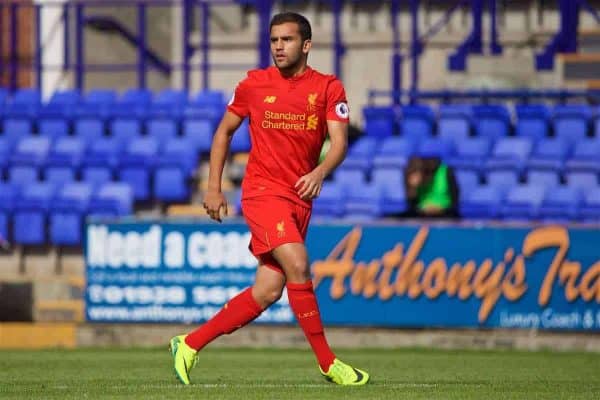 BIRKENHEAD, ENGLAND - Sunday, September 11, 2016: Liverpool's Juanma in action against Leicester City during the FA Premier League 2 Under-23 match at Prenton Park. (Pic by David Rawcliffe/Propaganda)