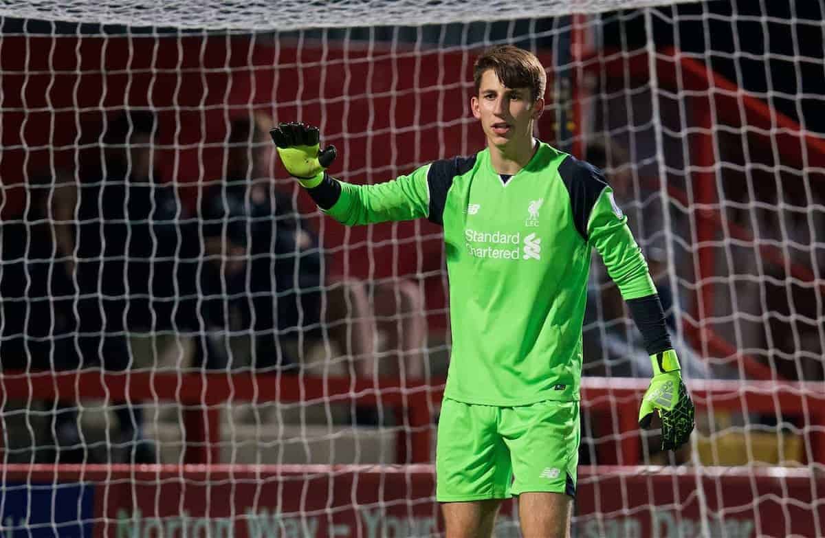 STEVENAGE, ENGLAND - Monday, September 19, 2016: Liverpool's goalkeeper Kamil Grabara in action against Tottenham Hotspur during the FA Premier League 2 Under-23 match at Broadhall. (Pic by David Rawcliffe/Propaganda)