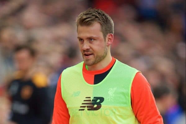 LIVERPOOL, ENGLAND - Saturday, September 24, 2016: Liverpool's substitute goalkeeper Simon Mignolet before the FA Premier League match against Hull City at Anfield. (Pic by David Rawcliffe/Propaganda)