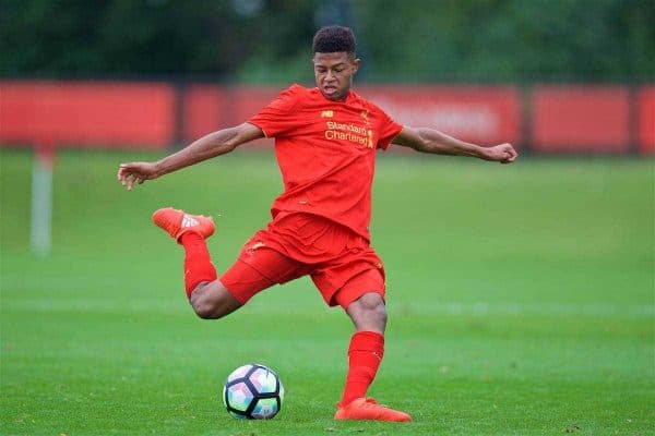 KIRKBY, ENGLAND - Saturday, September 24, 2016: Liverpool's Rhian Brewster in action against Everton during the Under-18 FA Premier League match at the Kirkby Academy. (Pic by David Rawcliffe/Propaganda)