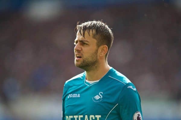 LIVERPOOL, ENGLAND - Saturday, October 1, 2016: Swansea City's goalkeeper Lukas Fabianski in action against Liverpool during the FA Premier League match at the Liberty Stadium. (Pic by David Rawcliffe/Propaganda)