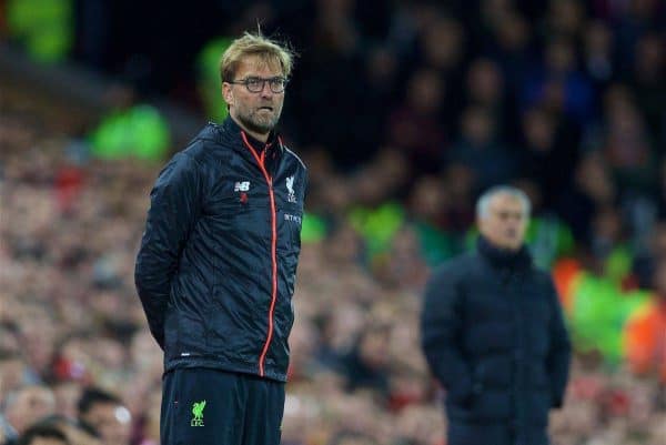 LIVERPOOL, ENGLAND - Monday, October 17, 2016: Liverpool's manager Jürgen Klopp during the FA Premier League match against Manchester United at Anfield. (Pic by David Rawcliffe/Propaganda)