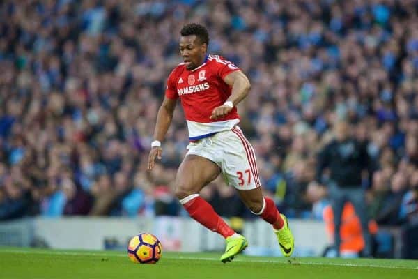 MANCHESTER, ENGLAND - Saturday, November 5, 2016: Middlesbrough's Adama Traoré in action against Manchester City during the FA Premier League match at the City of Manchester Stadium. (Pic by David Rawcliffe/Propaganda)