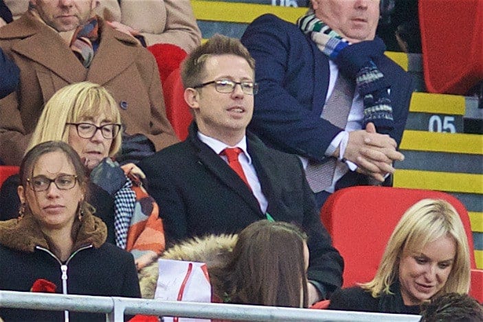 LIVERPOOL, ENGLAND - Sunday, November 6, 2016: Liverpool's new Director of Football Michael Edwards watches from the Director's Box as Liverpool take on Watford during the FA Premier League match at Anfield. (Pic by David Rawcliffe/Propaganda)