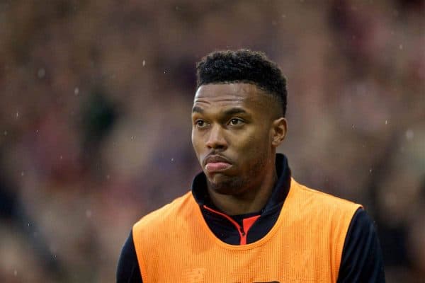 SOUTHAMPTON, ENGLAND - Saturday, November 19, 2016: Liverpool's substitute Daniel Sturridge warms-up during the FA Premier League match against Southampton at St. Mary's Stadium. (Pic by David Rawcliffe/Propaganda)